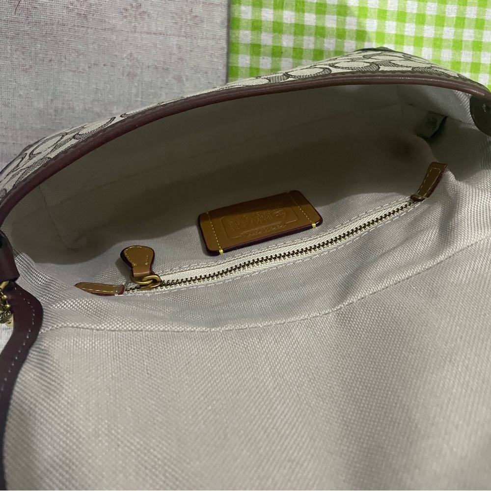 Coach Brown Signature Canvas Shoulder Bag with Gold Buckle - Picture 9 of 11